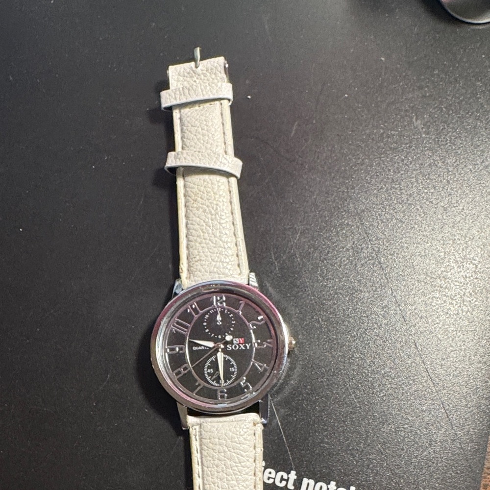 Black Dial Watch with Cream Strap